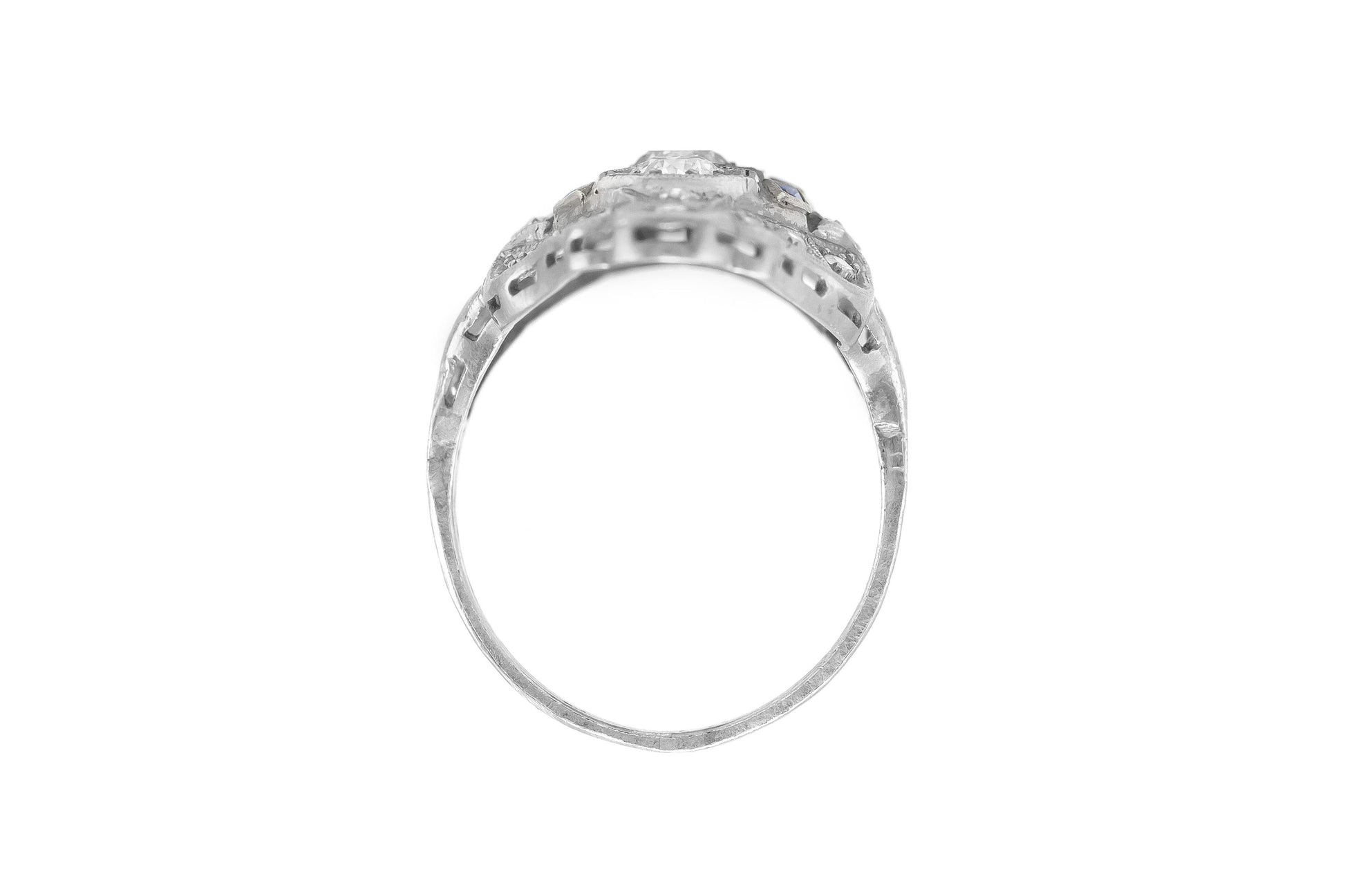 Antique Art Deco 1920s 1.50 Carat Diamond Dinner Ring with Sapphires
