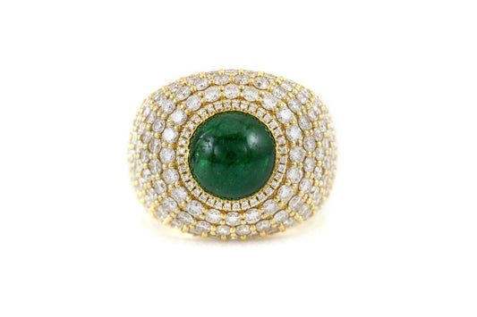 Vintage 1980s 3.00 Carat Cabochon Emerald Ring with Diamonds