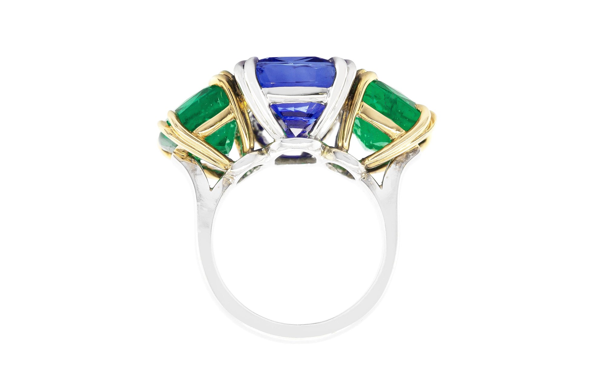 15.11 Carat Burma Sapphire & 9.07 Carat Colombian Emeralds Ring