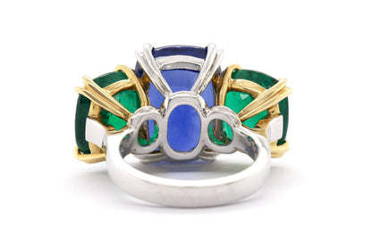15.11 Carat Burma Sapphire & 9.07 Carat Colombian Emeralds Ring
