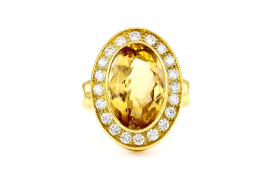 Vintage 1980s 8.00 Carat Citrine Ring with Diamonds