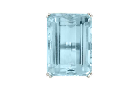 Antique Art Deco 1930s 80.00 Carat Aquamarine Cocktail Ring with Sapphires