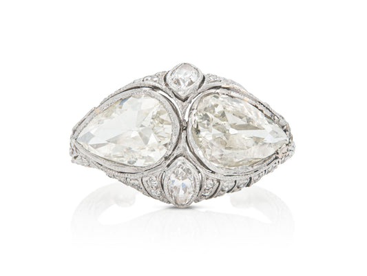 Antique Edwardian 1900s 2.65 Carat Pear-Shaped Diamonds Ring