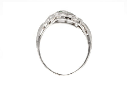 Antique Art Deco 1920s 1.20 Carat Diamond Dinner Ring with Emeralds