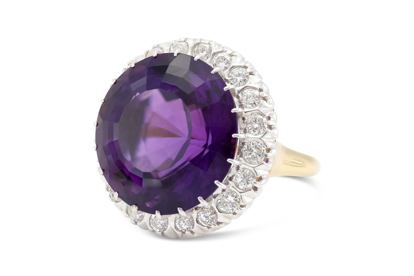 Vintage 1940s Retro 20.00 Carat Amethyst Ring with Diamonds