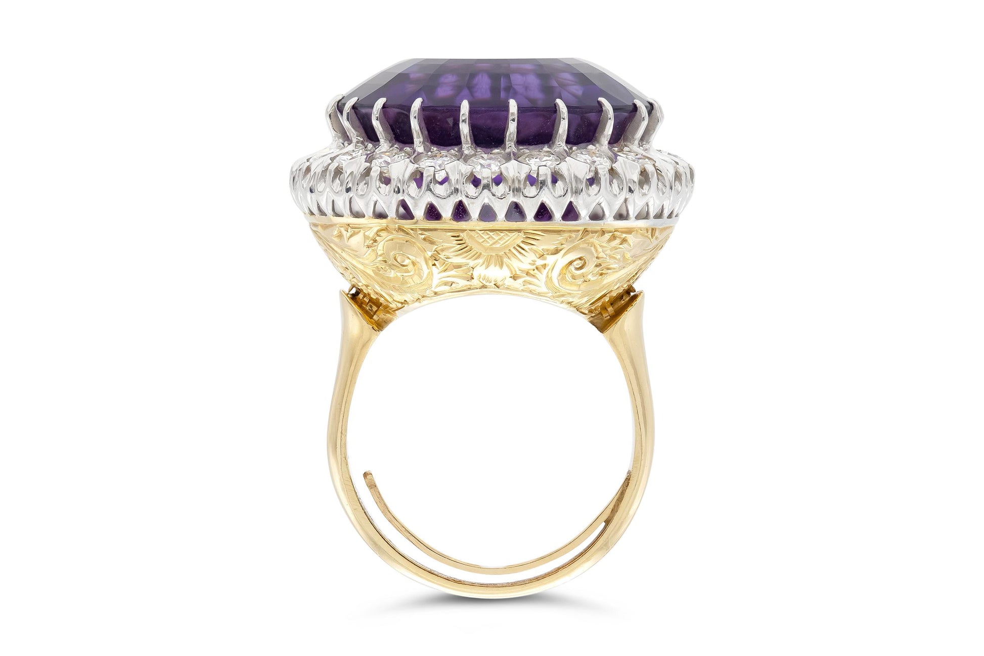 Vintage 1940s Retro 20.00 Carat Amethyst Ring with Diamonds