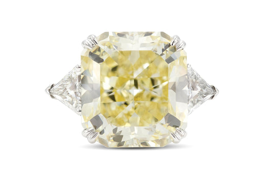 15.04 Carat Cushion Cut Fancy Intense Yellow Diamond Engagement Ring