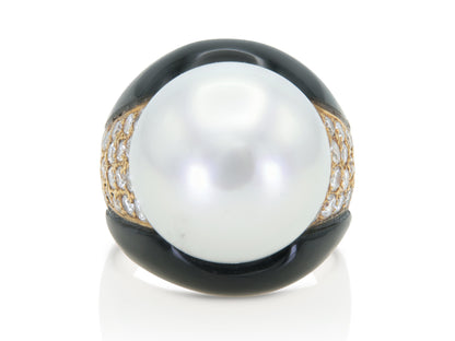 Vintage 1980s Pearl, Diamond & Onyx