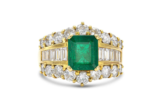 Vintage 1980s 2.50 Carat Emerald Ring with Diamonds