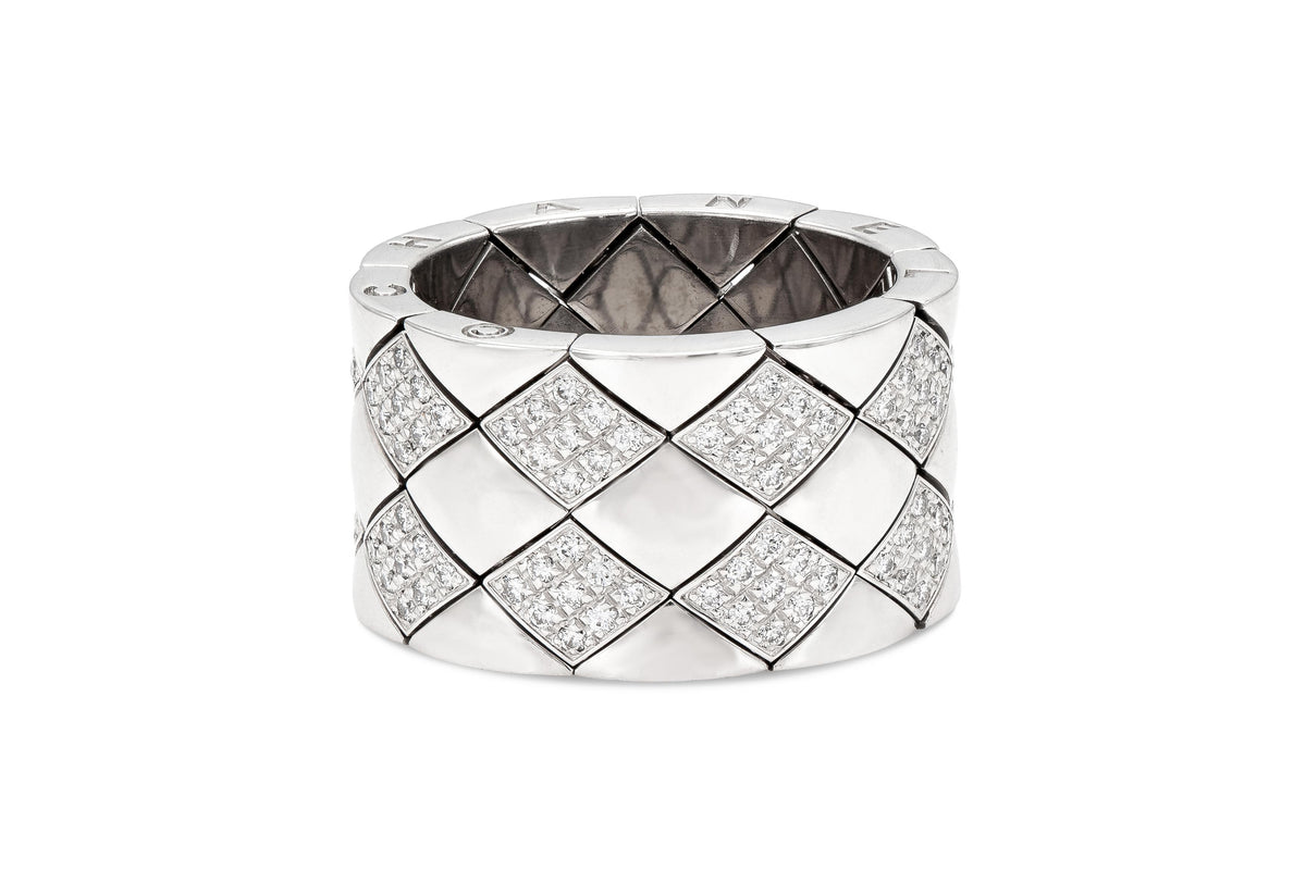 Chanel Stackable Ring Chanel Matelasse Quilted Semi-Flexible Ring with Diamonds – Eric ...