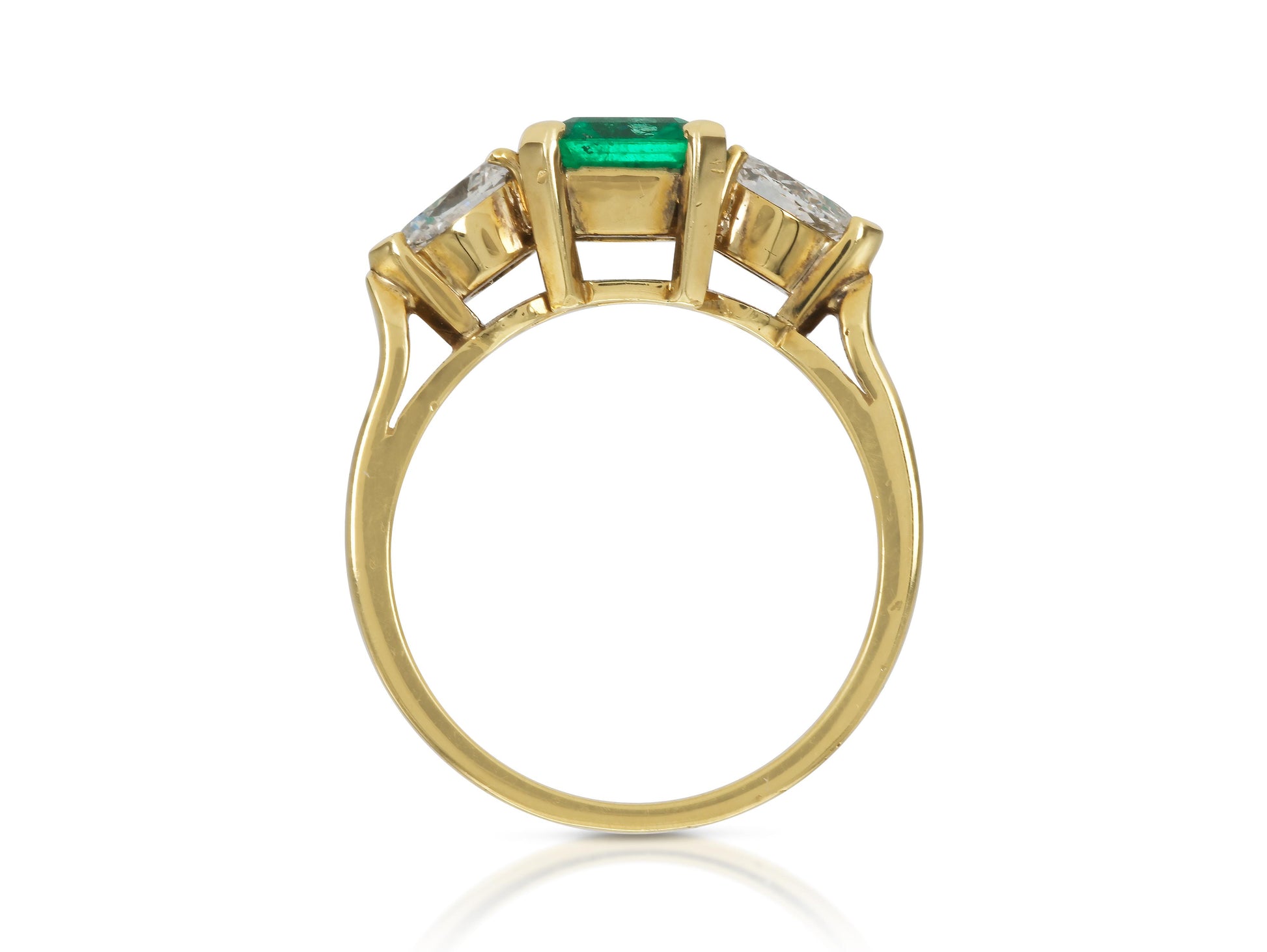 1.06 Carat Emerald cut Ring With Pear Shaped Diamonds