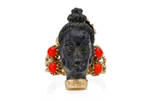 Vintage 1940s Blackamoor Ring with Corals