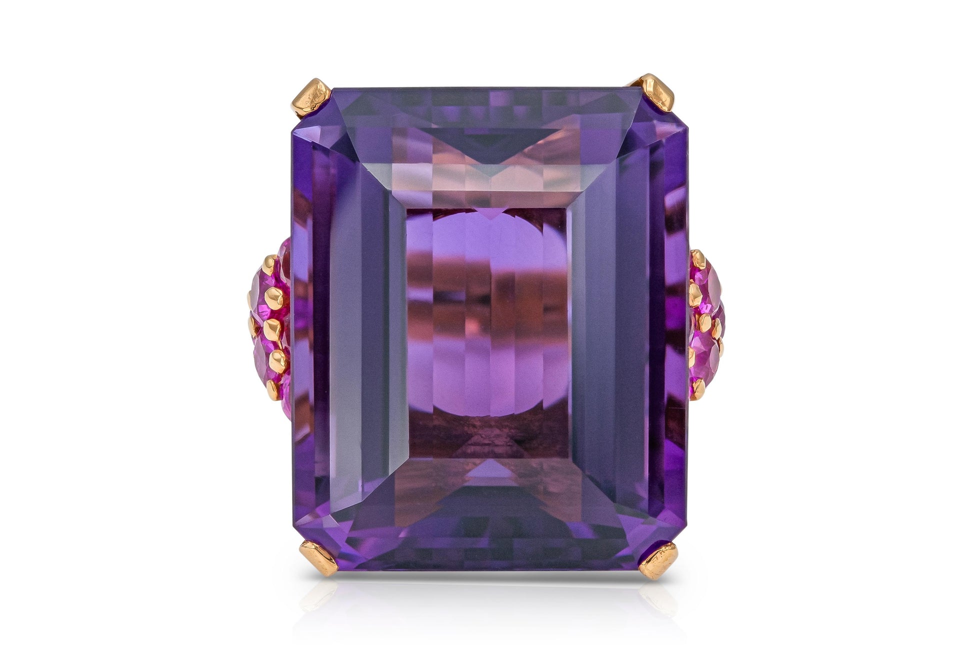 Vintage 1940s Retro 50.00 Carat Amethyst and 3.00 Carat Ruby Ring