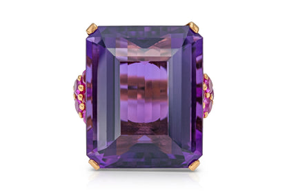 Vintage 1940s Retro 50.00 Carat Amethyst and 3.00 Carat Ruby Ring