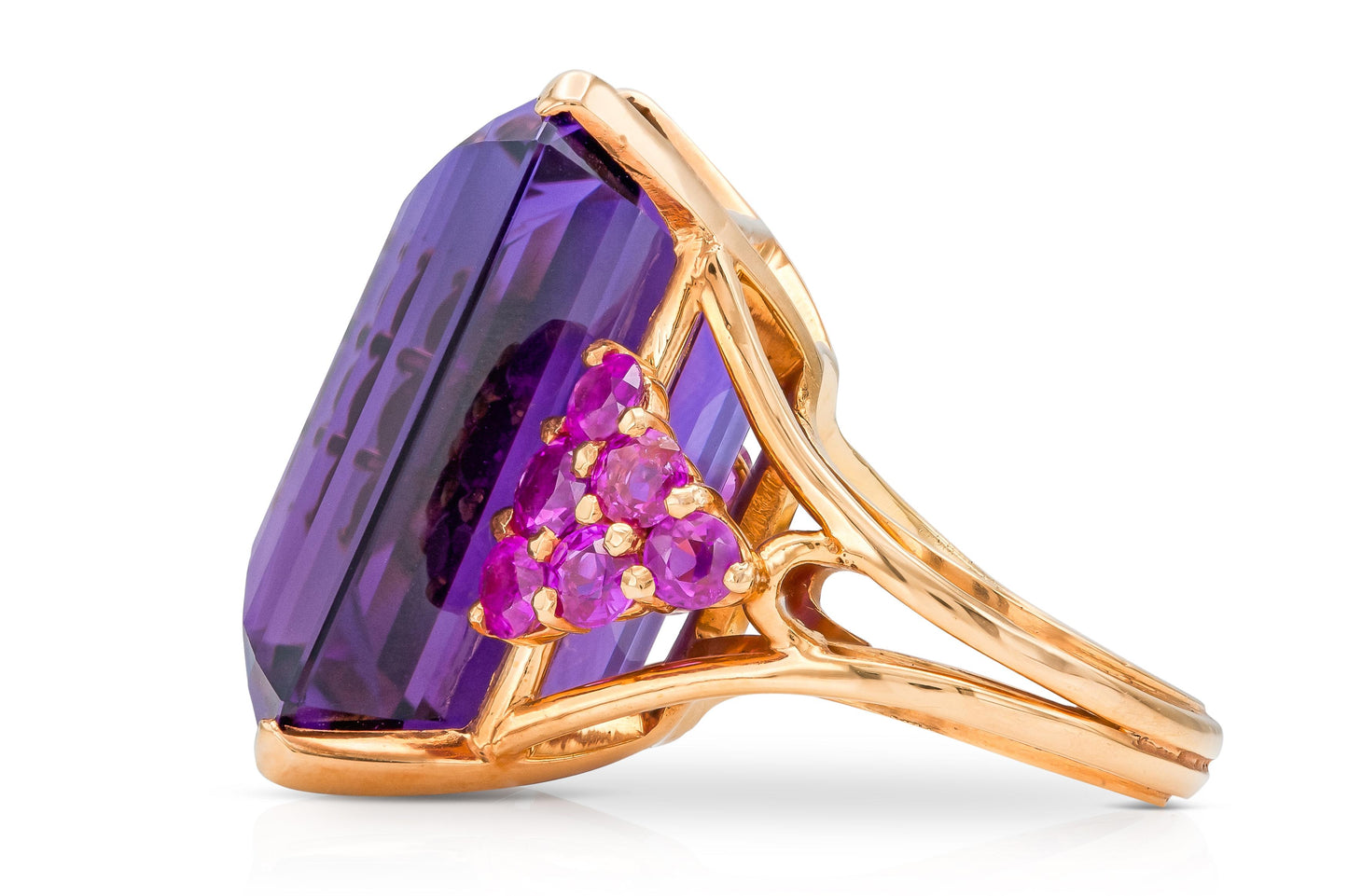 Vintage 1940s Retro 50.00 Carat Amethyst and 3.00 Carat Ruby Ring