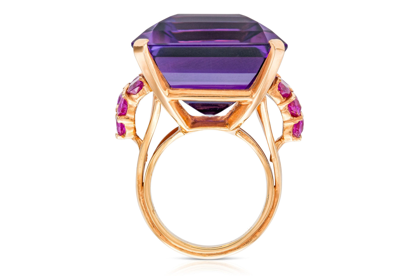 Vintage 1940s Retro 50.00 Carat Amethyst and 3.00 Carat Ruby Ring