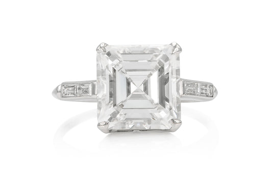 Antique Art Deco 1930s 4.00 Carat Square Emerald Cut Diamond Engagement Ring