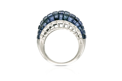 Vintage 1960s Van Cleef & Arpels Invisible Set Sapphire Domed Ring with Diamonds