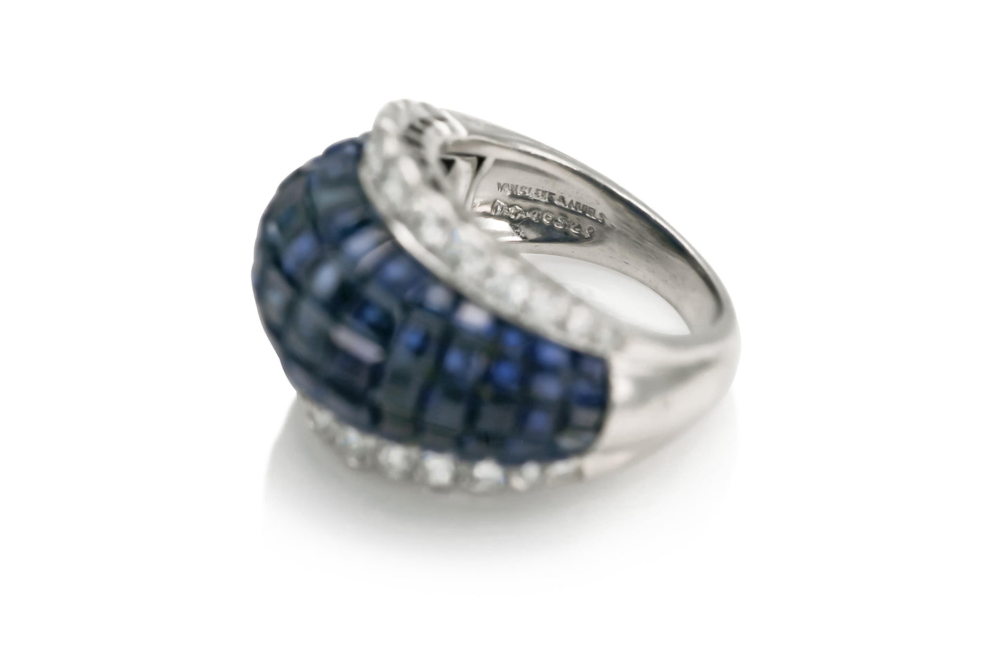 Vintage 1960s Van Cleef & Arpels Invisible Set Sapphire Domed Ring with Diamonds