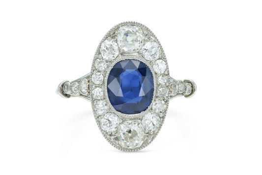 Antique Edwardian 1900s 1.50 Carat Sapphire Dinner Ring with Diamonds