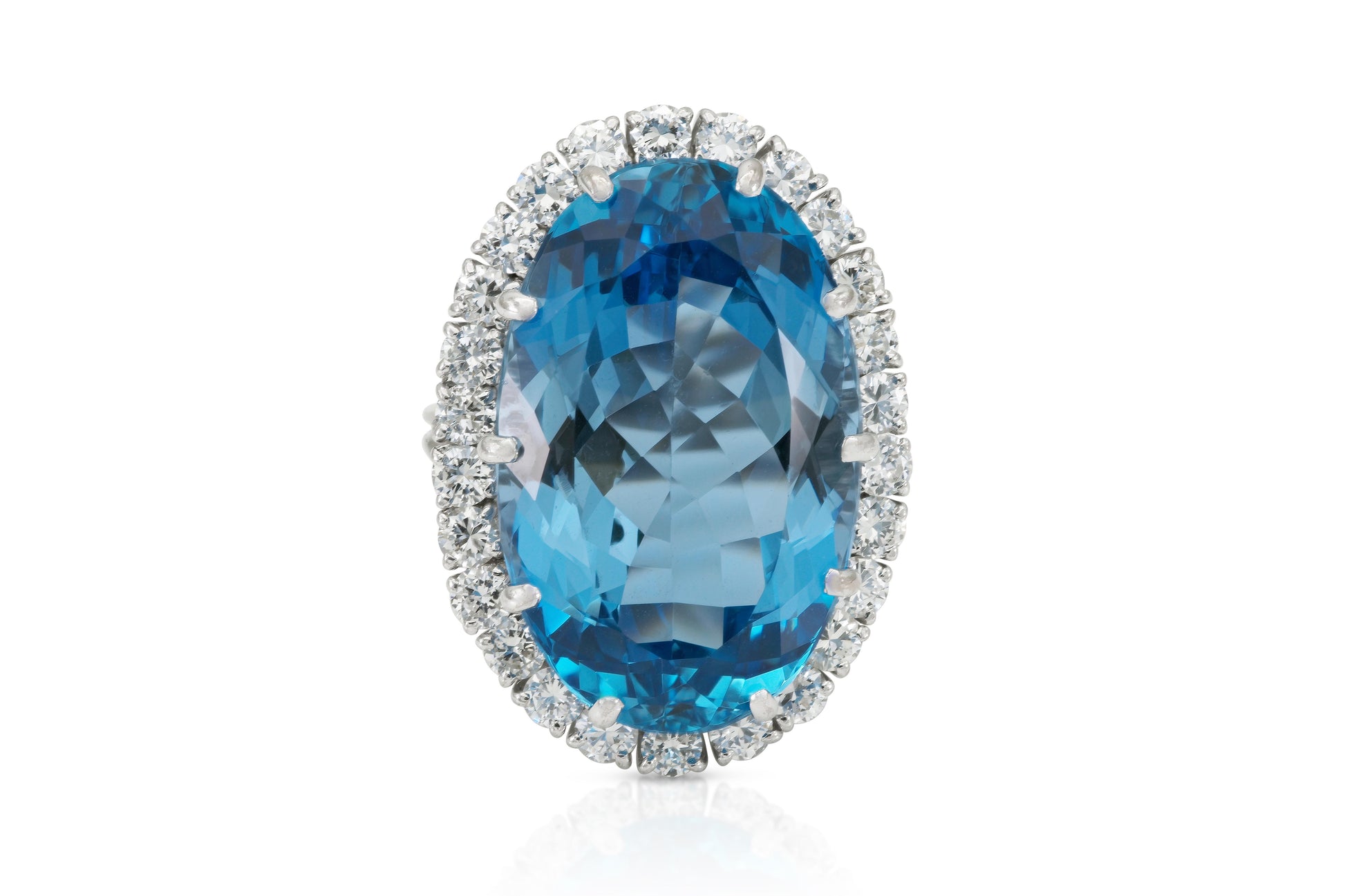 Vintage 1940s Asprey 35.00 Carat Aquamarine Ring with Diamonds