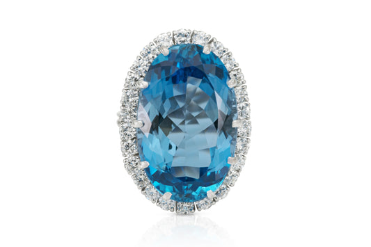 Vintage 1940s Asprey 35.00 Carat Aquamarine Ring with Diamonds