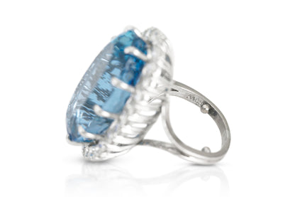 Vintage 1940s Asprey 35.00 Carat Aquamarine Ring with Diamonds