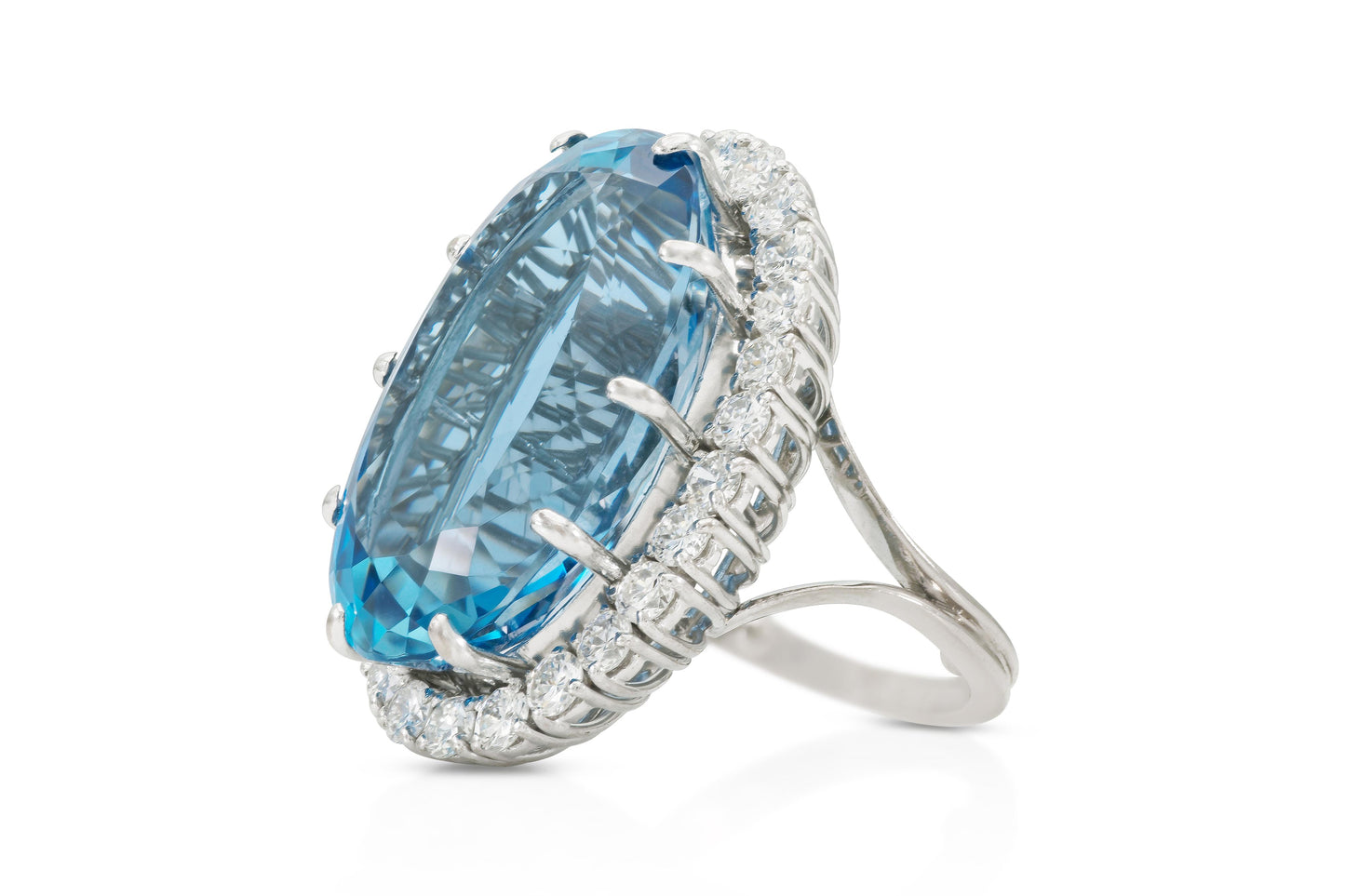 Vintage 1940s Asprey 35.00 Carat Aquamarine Ring with Diamonds