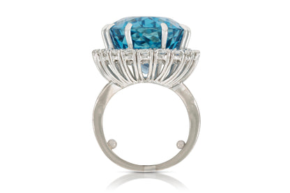 Vintage 1940s Asprey 35.00 Carat Aquamarine Ring with Diamonds