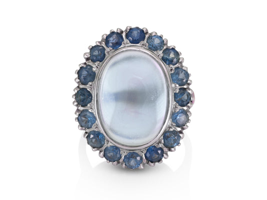 Vintage 1950s Moonstone Ring with Sapphires