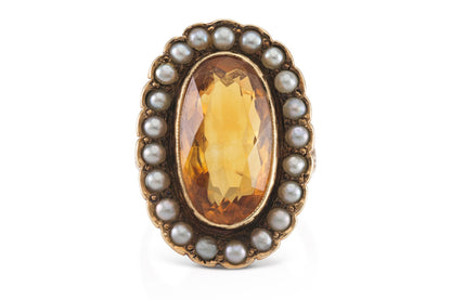 Antique Victorian Citrine Ring with Pearls