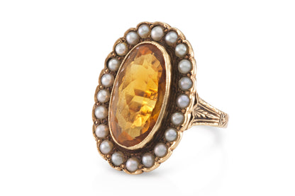 Antique Victorian Citrine Ring with Pearls