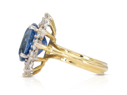 Vintage 1950s 6.21 Carat Ceylon Sapphire and Diamond Cluster Ring