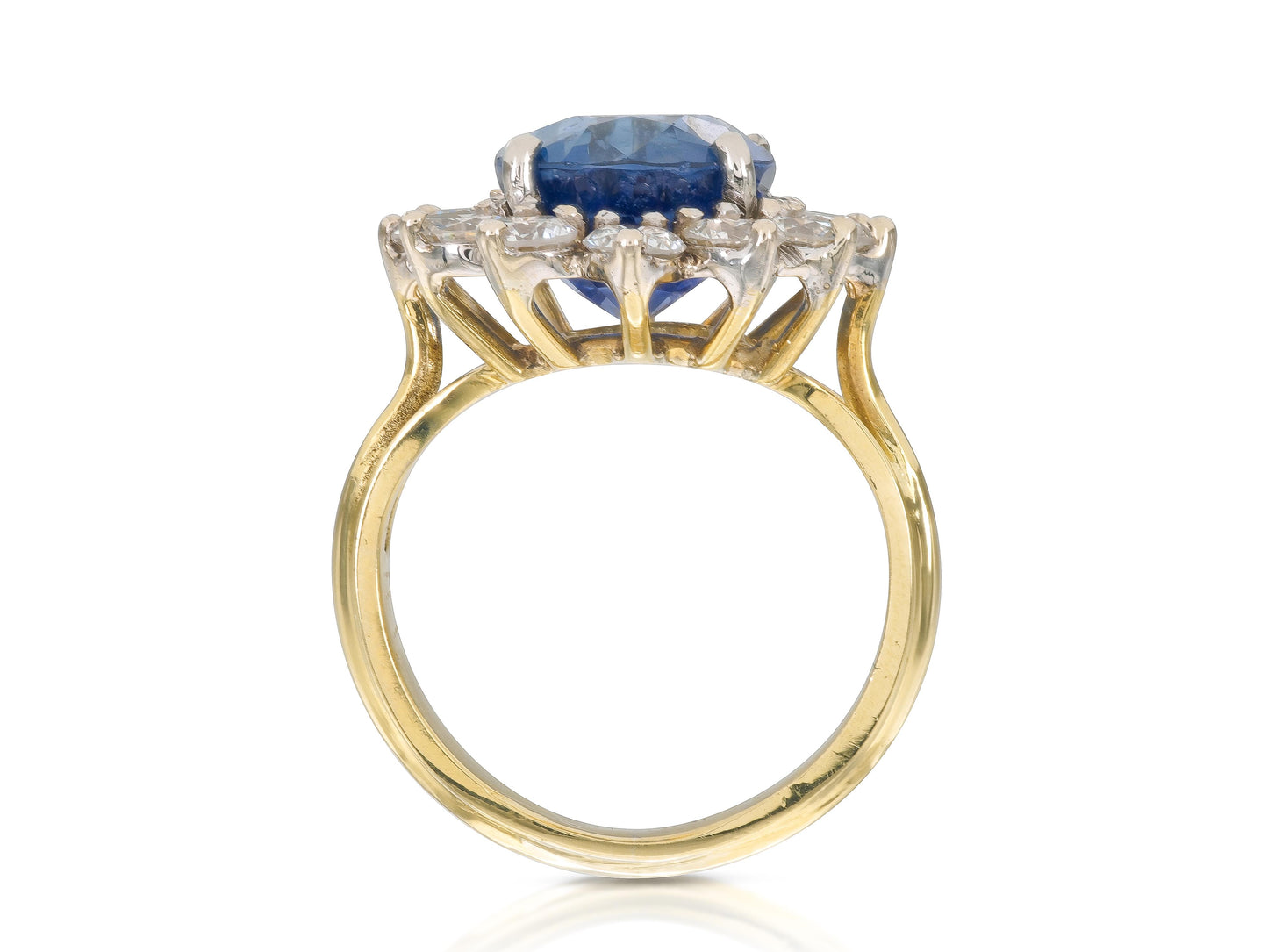 Vintage 1950s 6.21 Carat Ceylon Sapphire and Diamond Cluster Ring