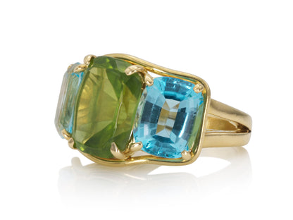 Verdura Peridot and Blue Topaz Ring