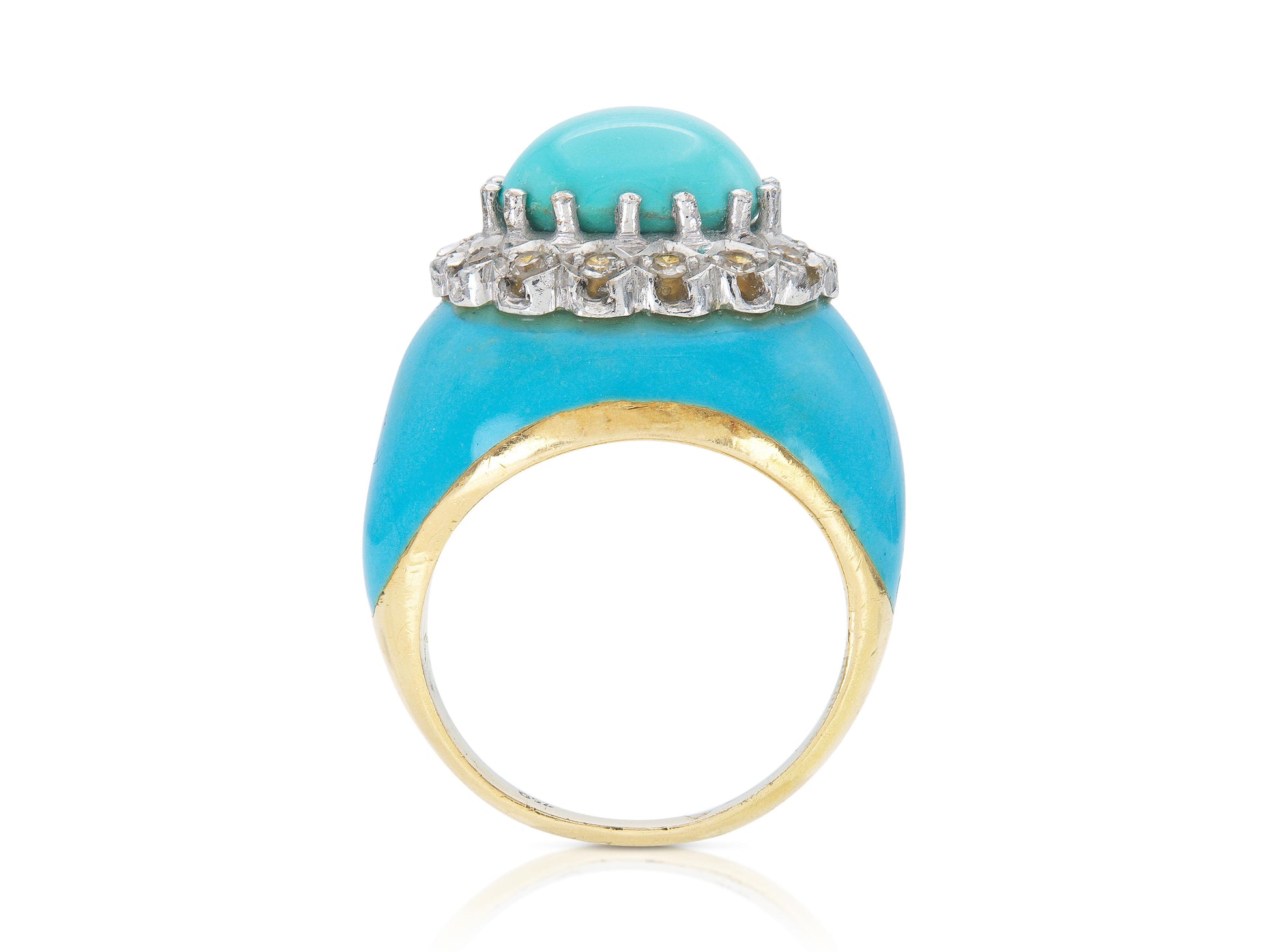 Vintage 1960s Turquoise, Diamond and Enamel Ring