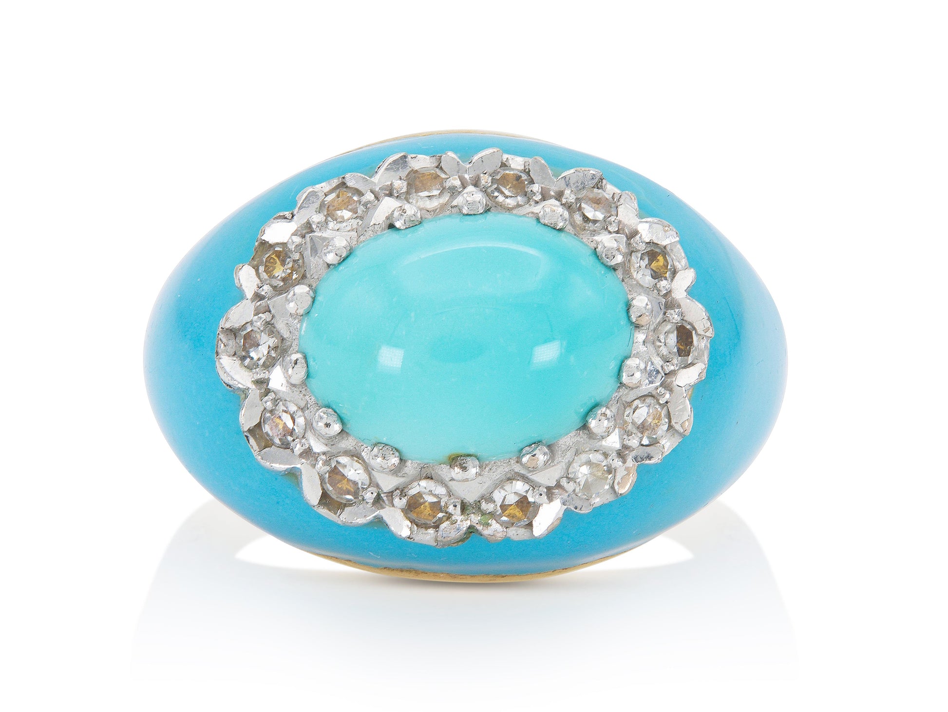 Vintage 1960s Turquoise, Diamond and Enamel Ring
