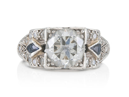 Antique Art Deco 1.62 Carat Old European Cut Diamond Engagement Ring
