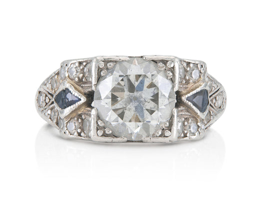 Antique Art Deco 1.62 Carat Old European Cut Diamond Engagement Ring