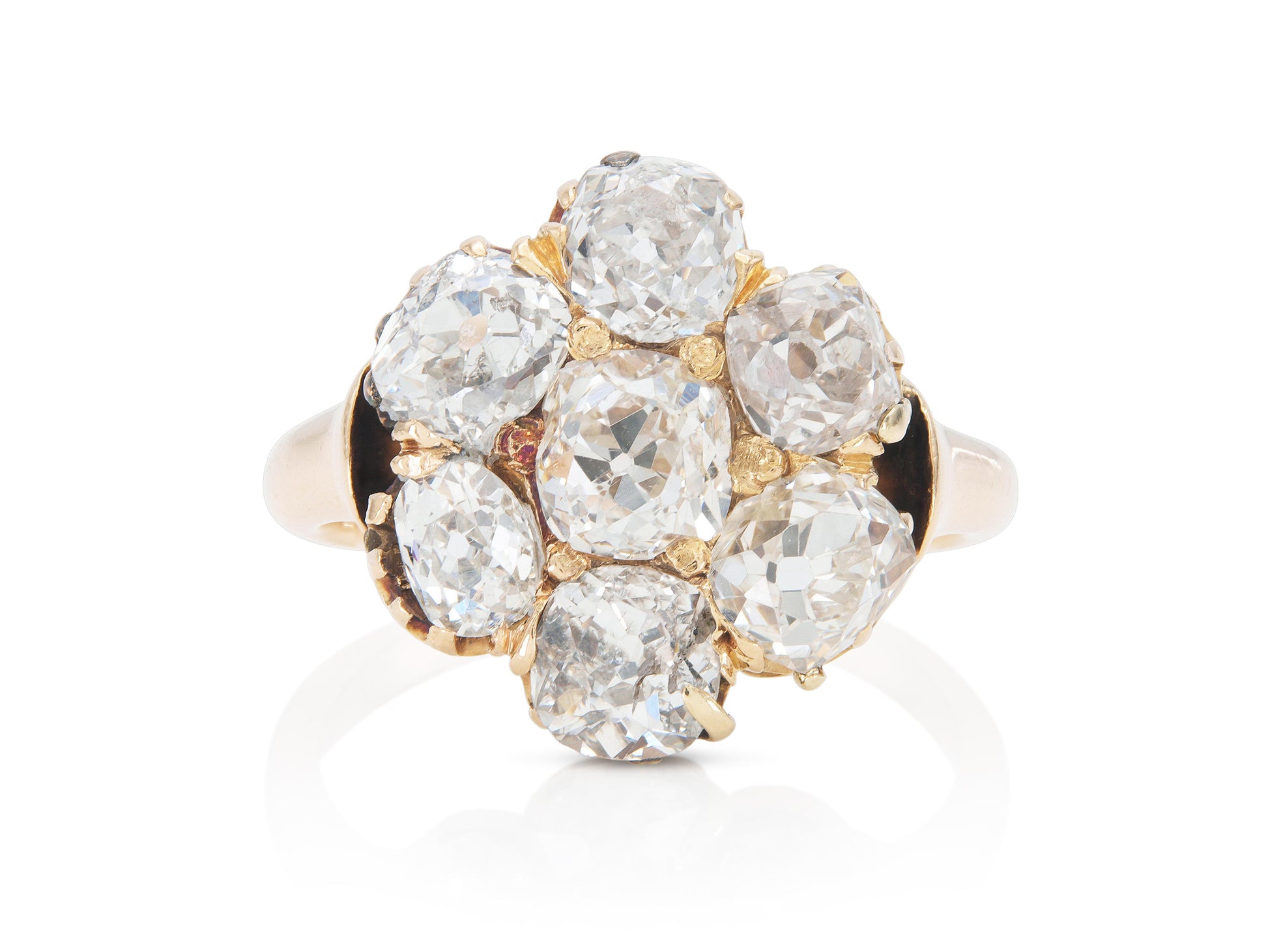Antique Victorian 3.50 Carat Diamond Cluster Flower Ring