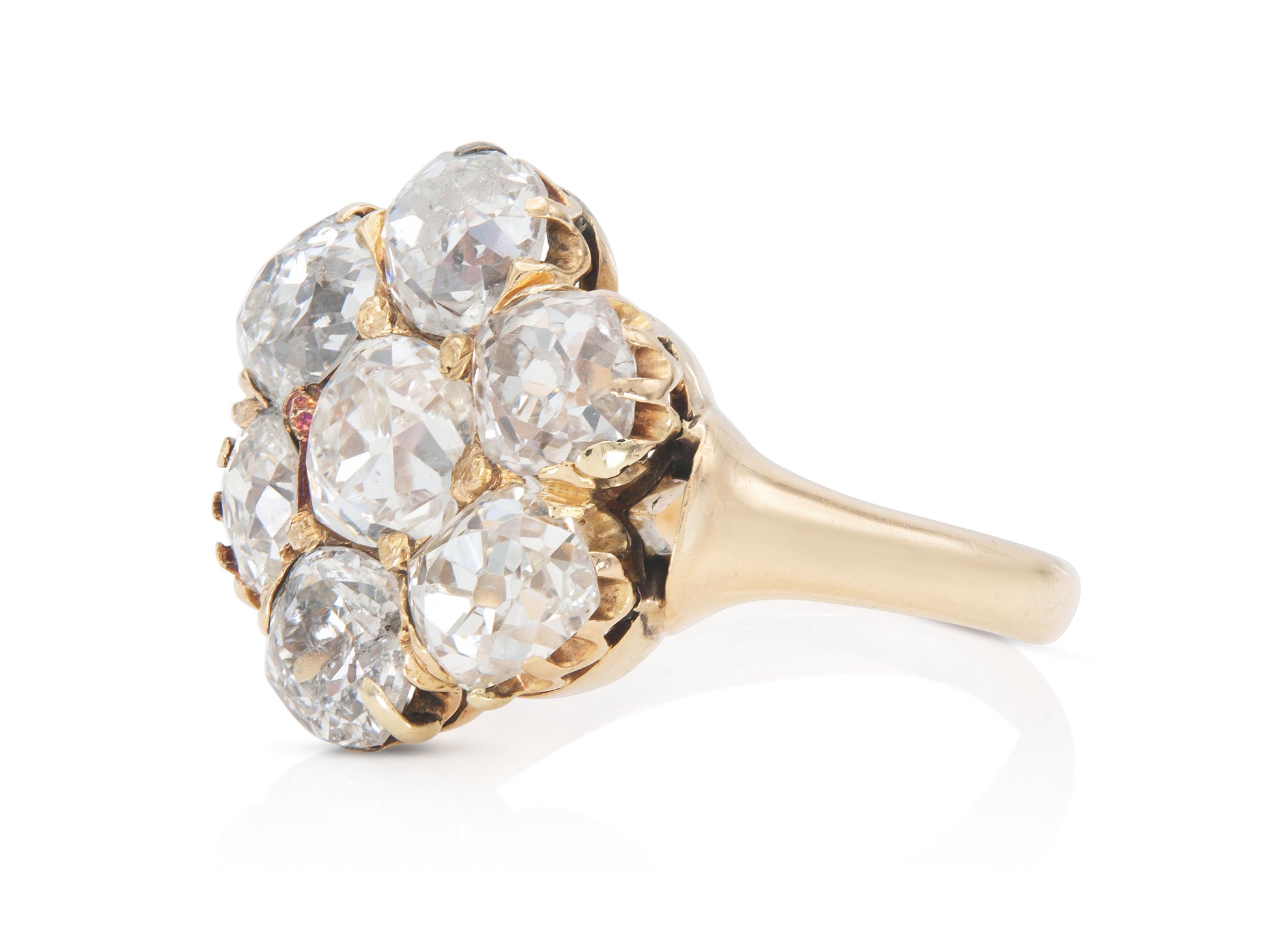 Antique Victorian 3.50 Carat Diamond Cluster Flower Ring