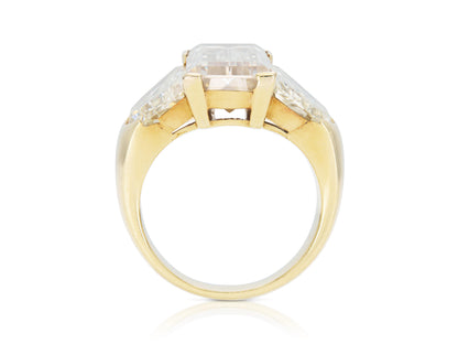 9.86 Carat Rectangular Step Cut Diamond Ring with 6.20 Carat Half-Moon Diamonds