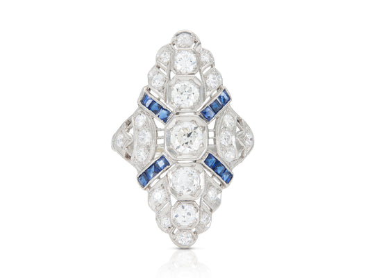 Antique Art Deco 1920s 1.80 Carat Diamond Dinner Ring with Diamonds