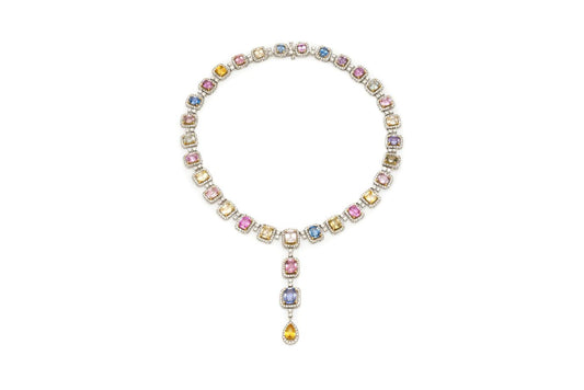 55.24 Carat Multi-Color Sapphire Detachable Drop Necklace with Diamonds