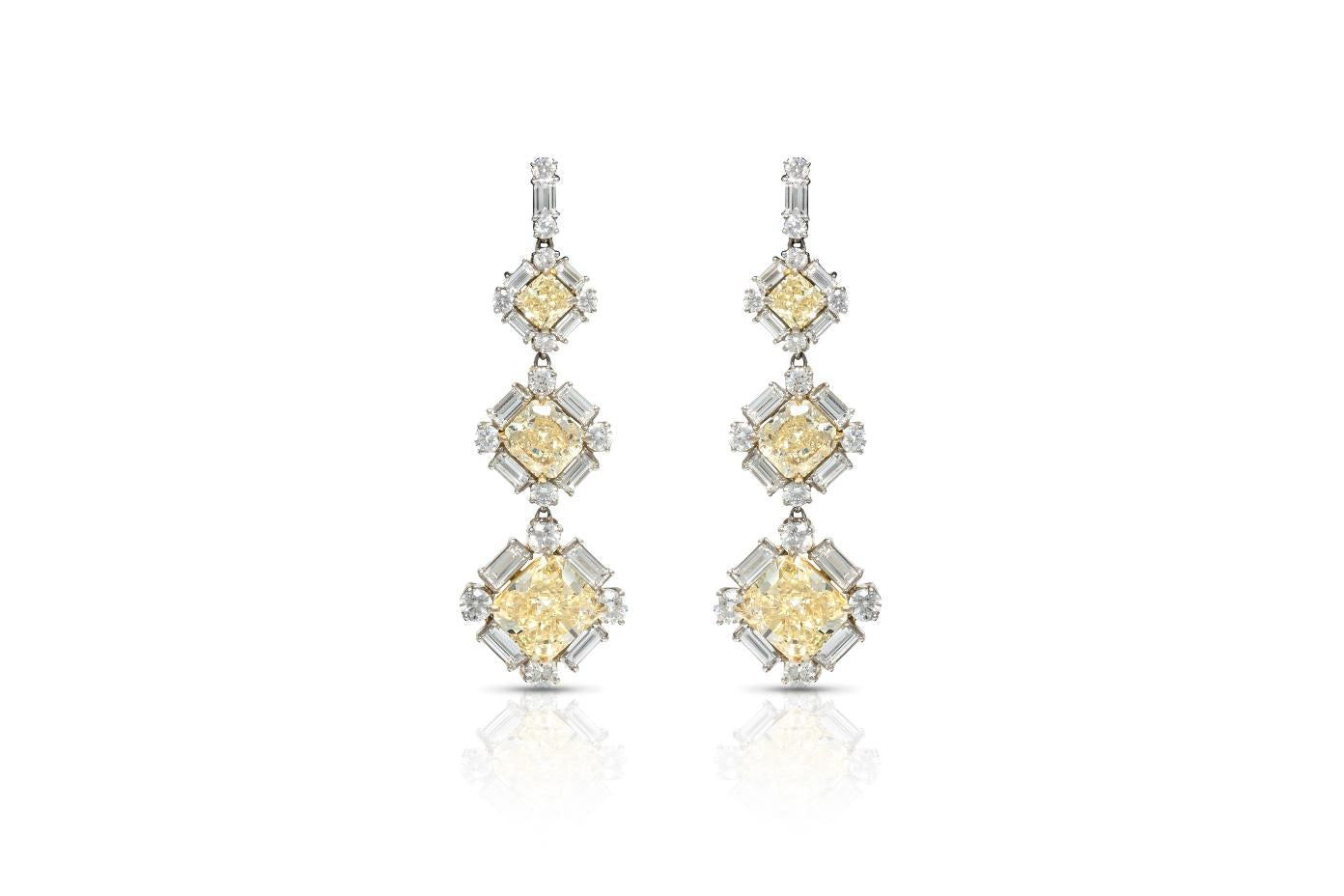 8.23 Carat Yellow Diamond and 3.20 Carat White Diamond Dangle Earrings