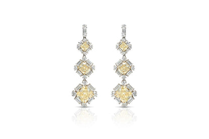 8.23 Carat Yellow Diamond and 3.20 Carat White Diamond Dangle Earrings