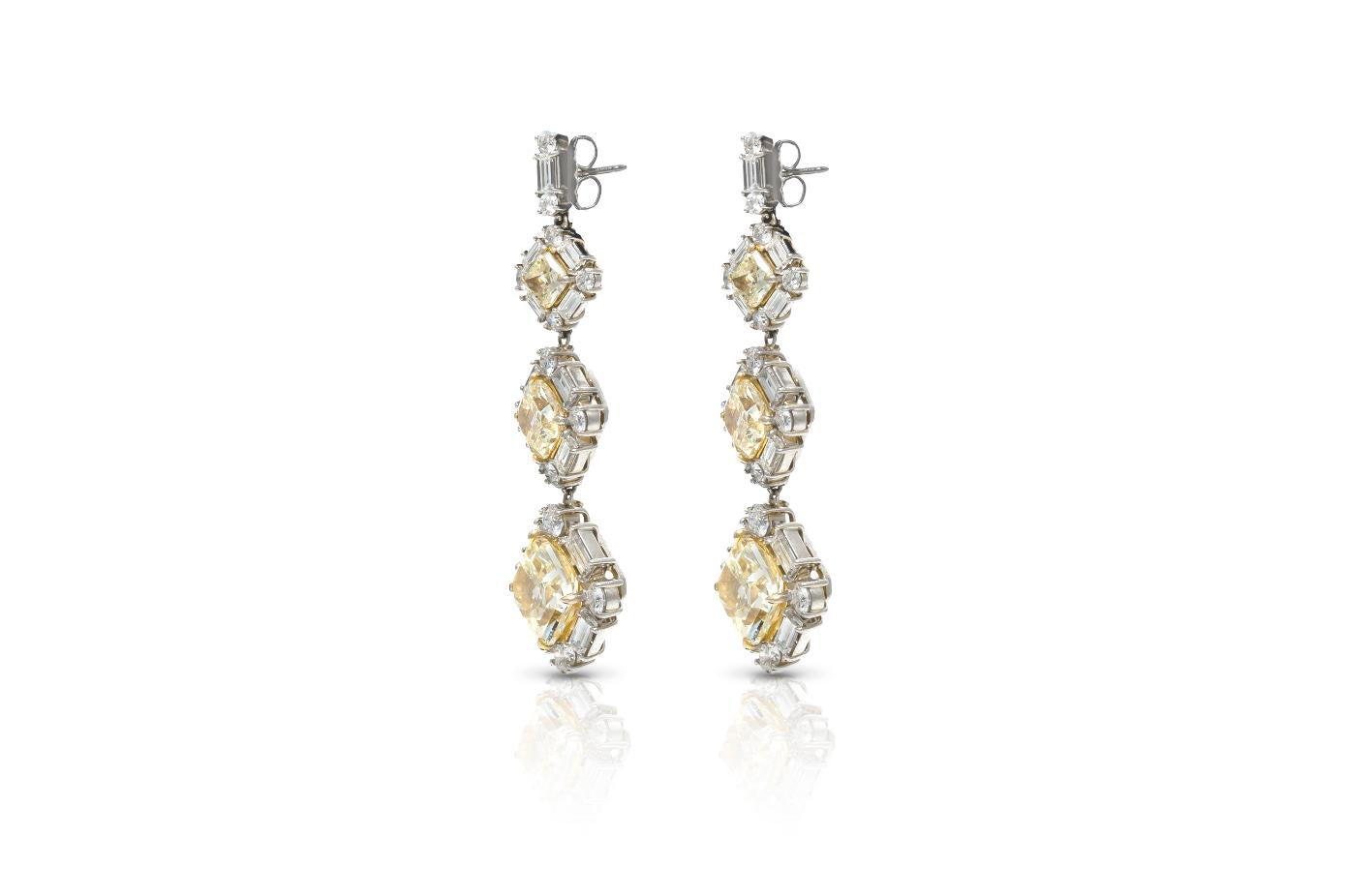 8.23 Carat Yellow Diamond and 3.20 Carat White Diamond Dangle Earrings