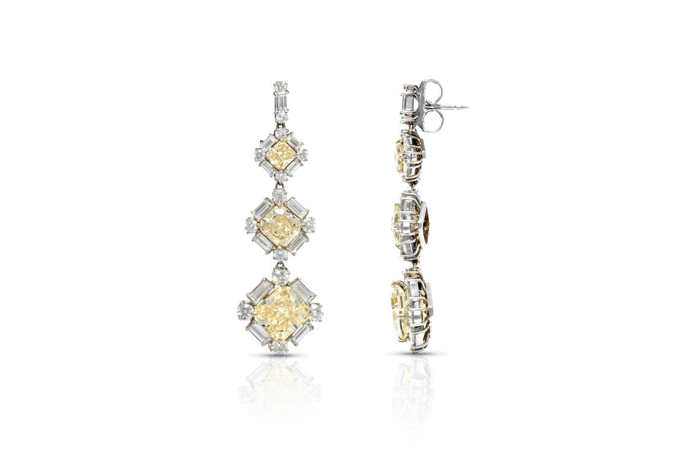 8.23 Carat Yellow Diamond and 3.20 Carat White Diamond Dangle Earrings