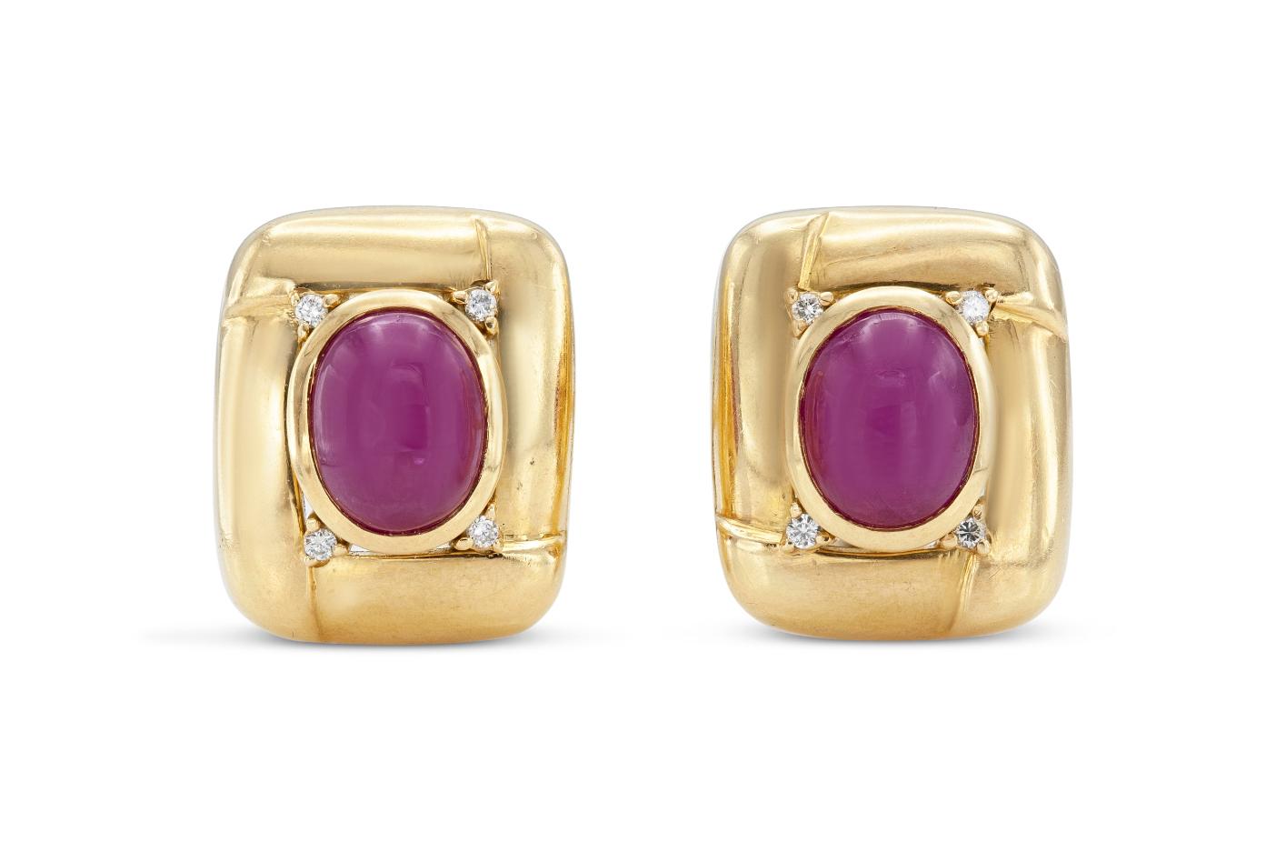 Vintage 1980s Gold and 6.00 Carat Ruby Cufflinks with Diamonds