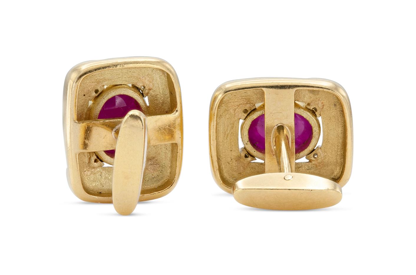 Vintage 1980s Gold and 6.00 Carat Ruby Cufflinks with Diamonds